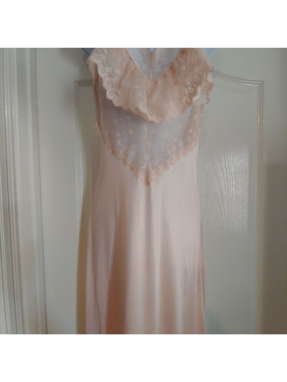 Vtg Gilead Satin Slip Dress Pink Lace Ruffle Bridal Cottagecore Romantic - Picture 4 of 10